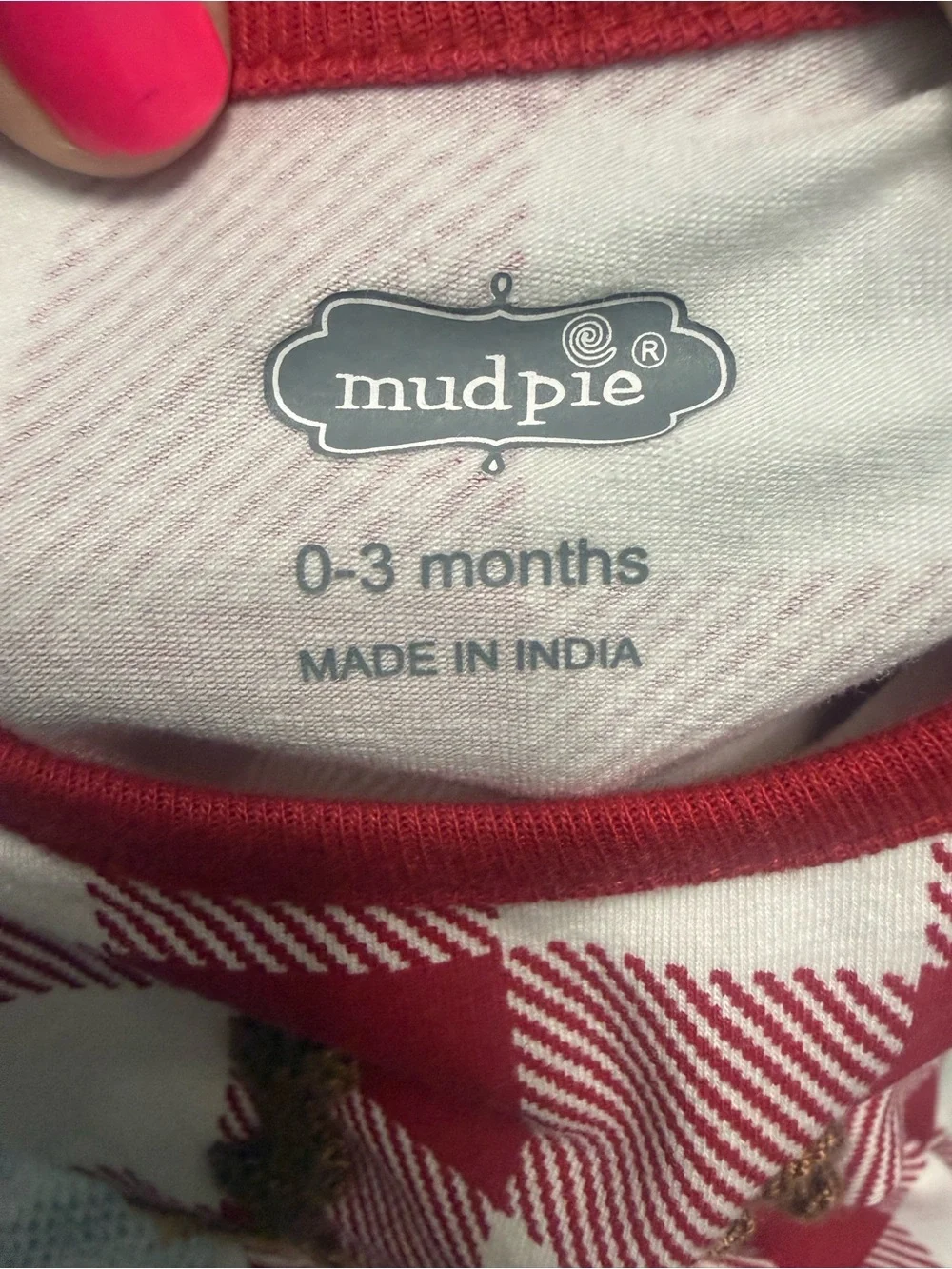 Mud Pie Red & White Buffalo Plaid Baby Romper